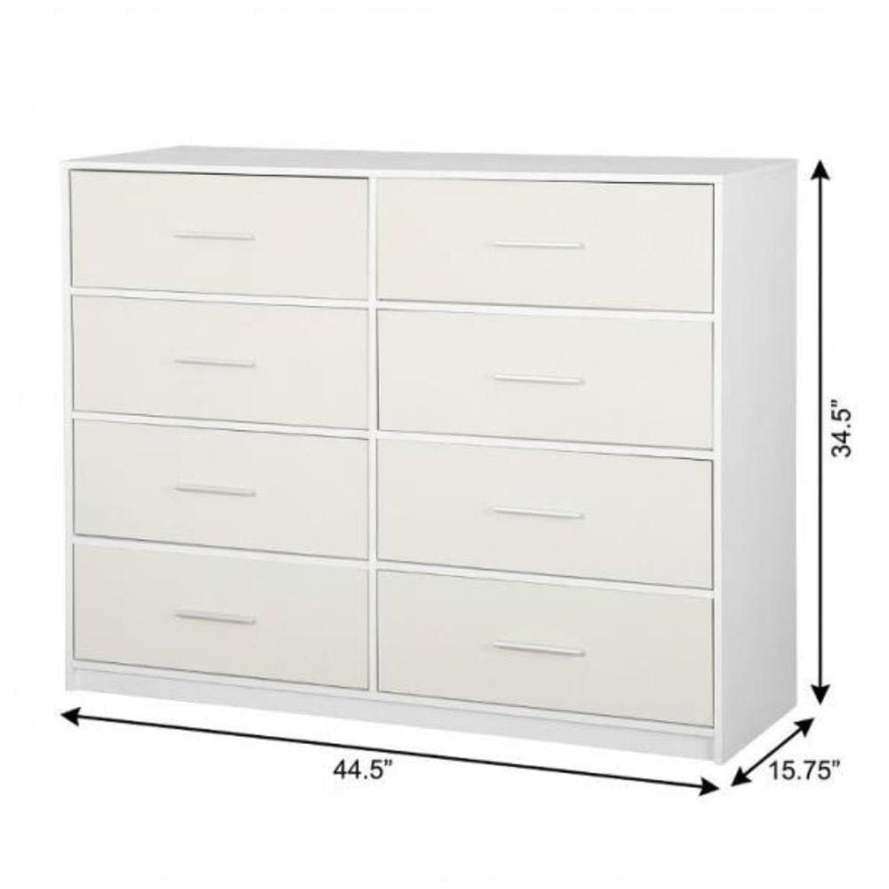 Drawer 45" White Fabric Wood and Steel Eight Drawer Double Dresser