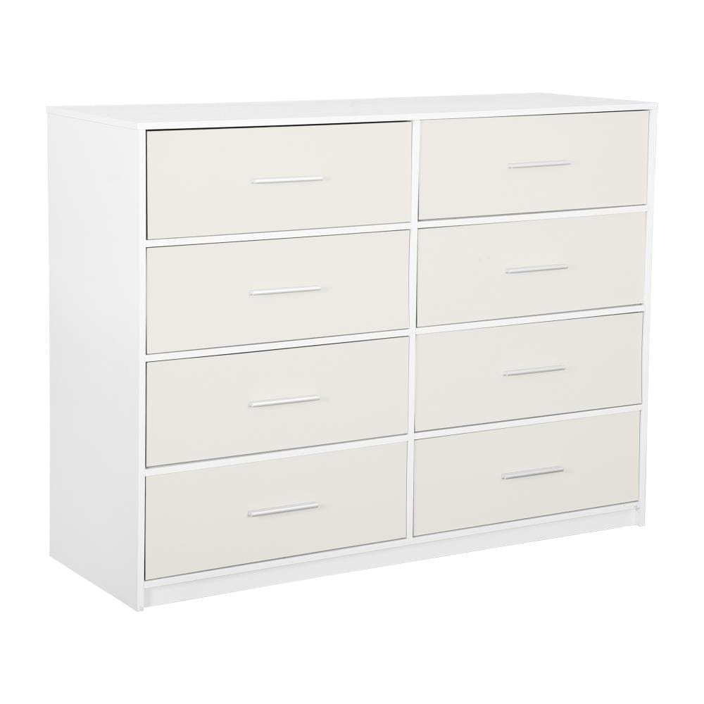 Drawer 45" White Fabric Wood and Steel Eight Drawer Double Dresser