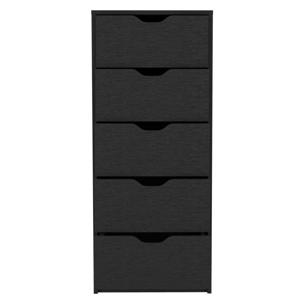 Drawer 18" Black Wood Five Drawer Dresser