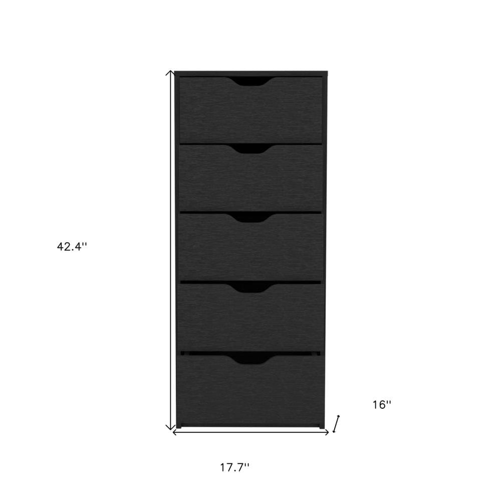 Drawer 18" Black Wood Five Drawer Dresser