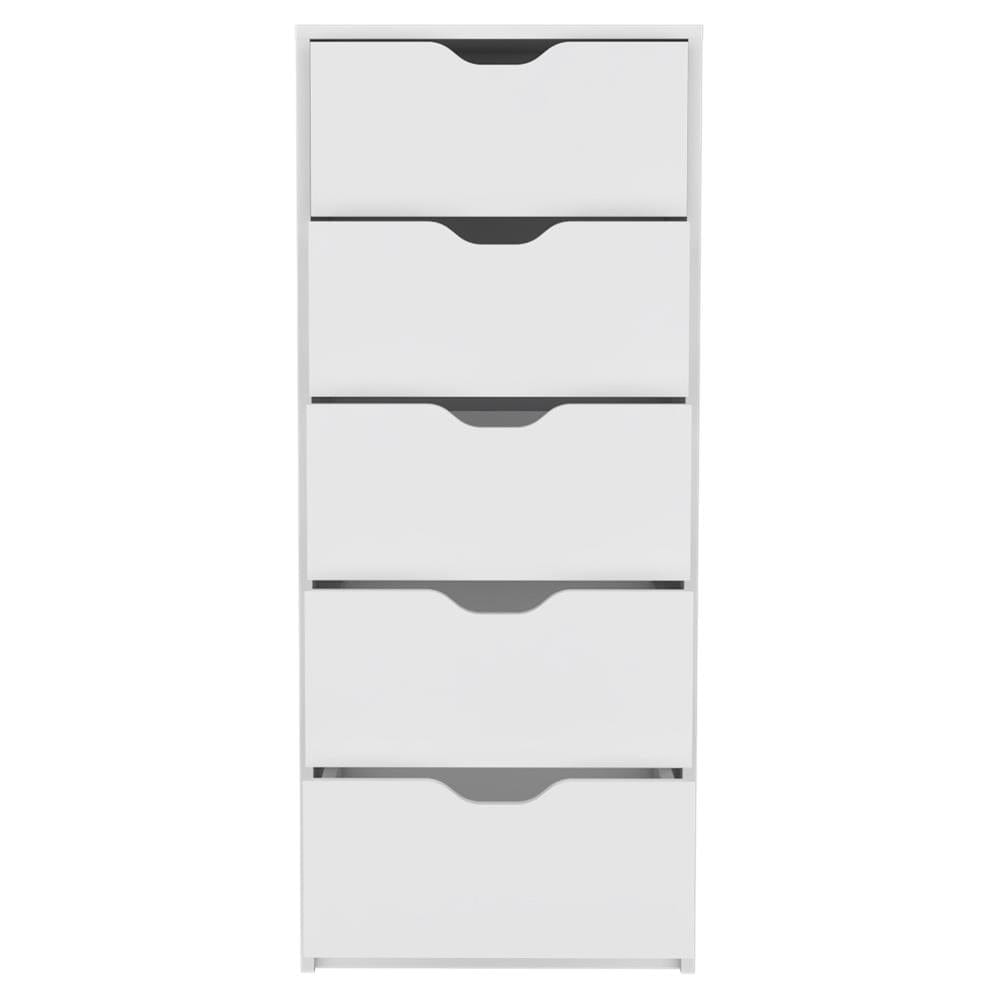 Drawer 18" White Wood Five Drawer Dresser