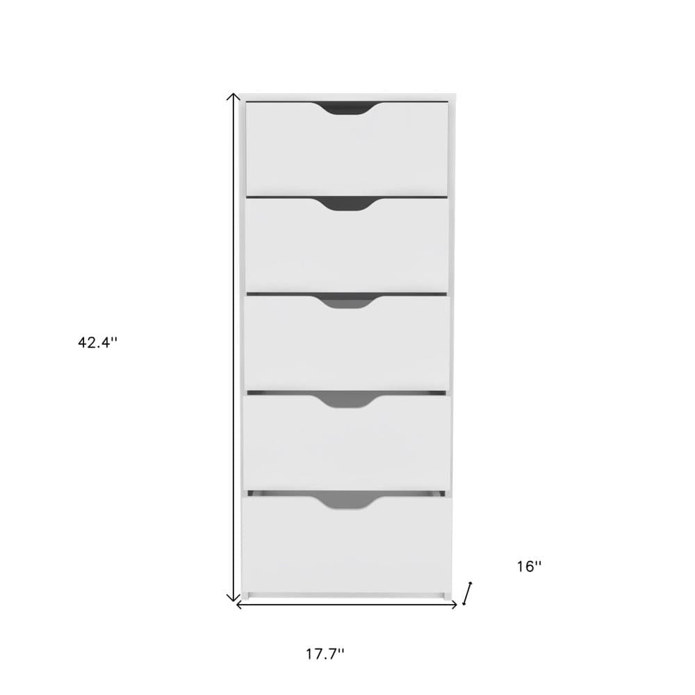 Drawer 18" White Wood Five Drawer Dresser