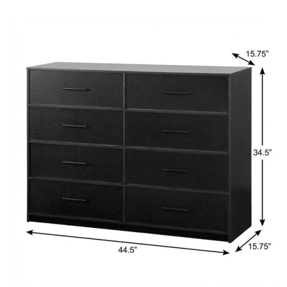 Drawer 45" Black Fabric Wood and Steel Eight Drawer Double Dresser