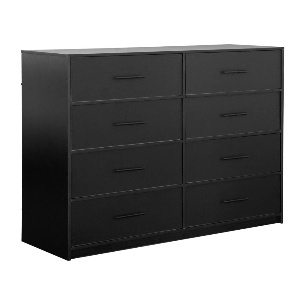 Drawer 45" Black Fabric Wood and Steel Eight Drawer Double Dresser