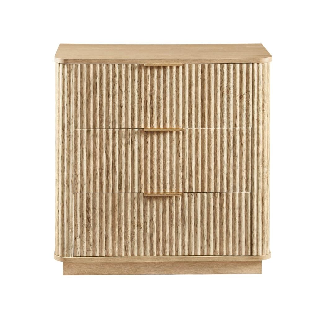 Drawer 28" Oak Ribbed Texture Wood Three Drawer Dresser
