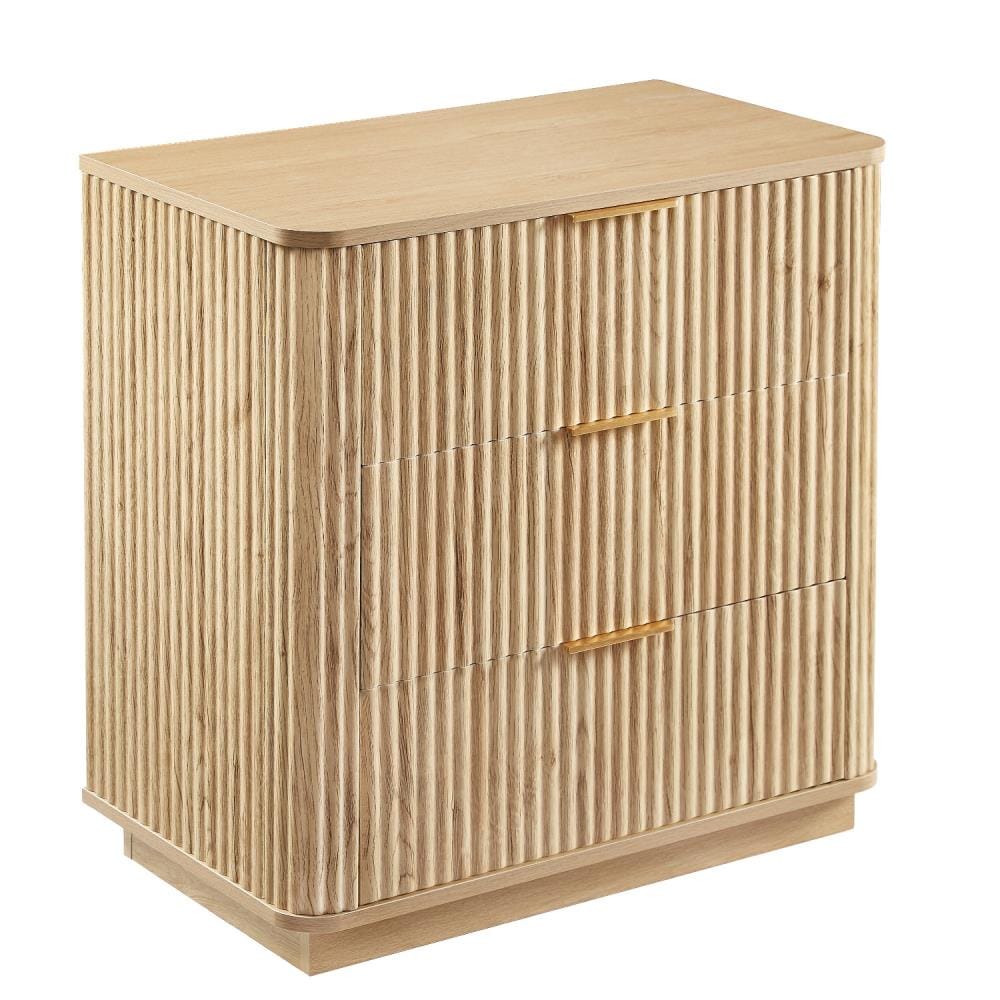 Drawer 28" Oak Ribbed Texture Wood Three Drawer Dresser