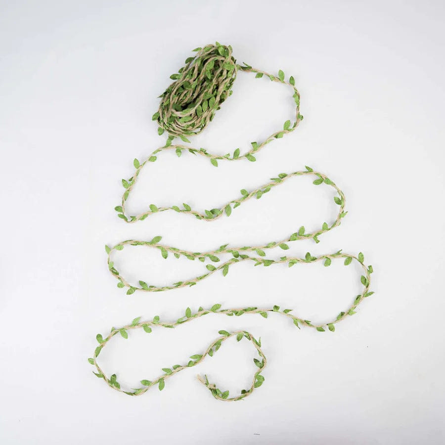 CRAFT 32FT Natural Jute Twine With Green Leaves, Burlap Leaf Ribbon For DIY Craft Party Wedding Home Decor