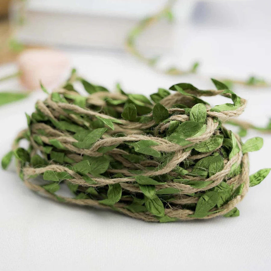 CRAFT 32FT Natural Jute Twine With Green Leaves, Burlap Leaf Ribbon For DIY Craft Party Wedding Home Decor