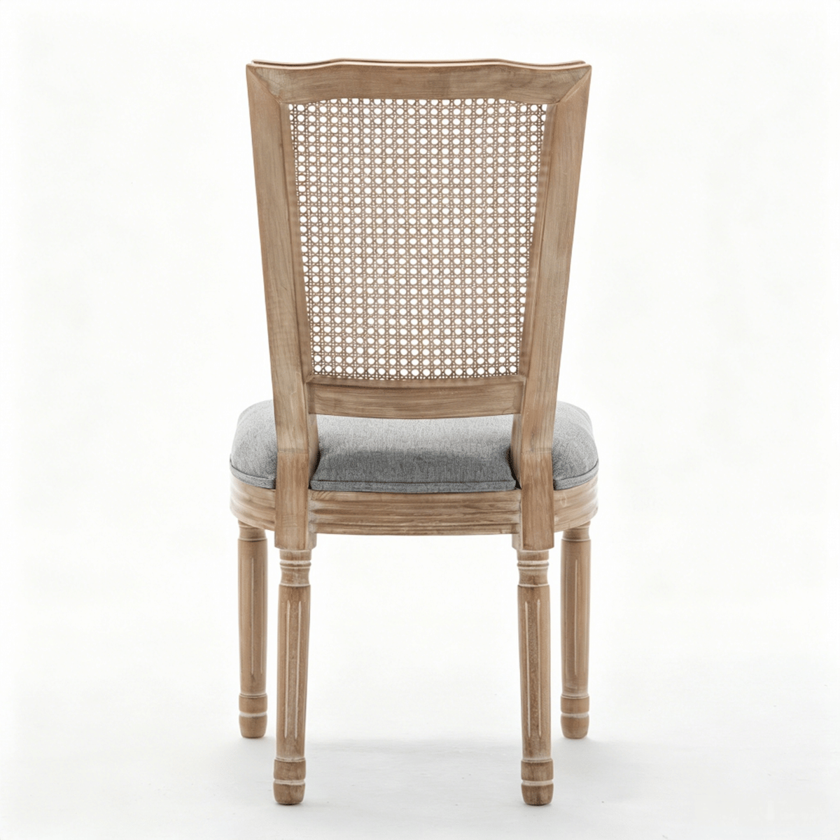 !SOLID Streamdale Farmhouse Solid Wood Linen & Rattan Dining Chairs, Grey, Set of 2