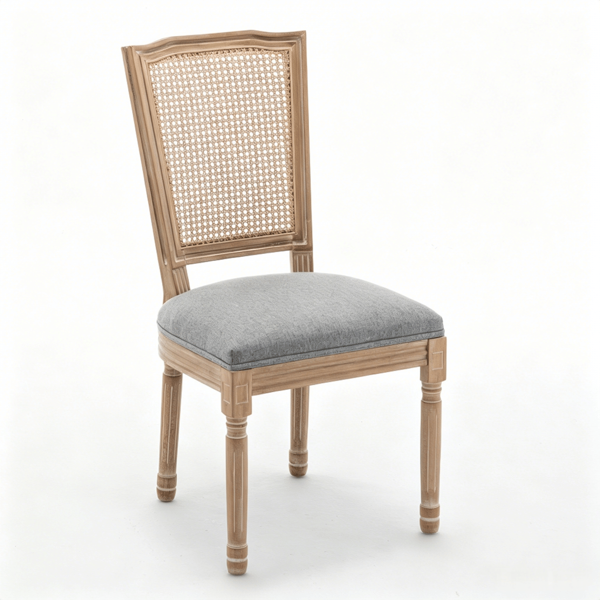 !SOLID Streamdale Farmhouse Solid Wood Linen & Rattan Dining Chairs, Grey, Set of 2