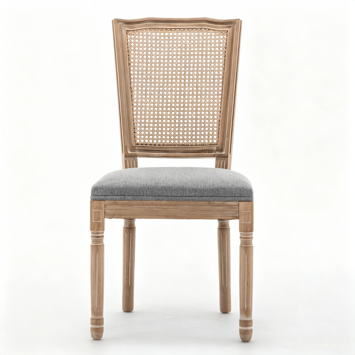 !SOLID Streamdale Farmhouse Solid Wood Linen & Rattan Dining Chairs, Grey, Set of 2
