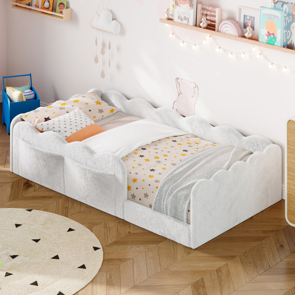 FLOOR Streamdale Twin Size Upholstered Floor Bed, White