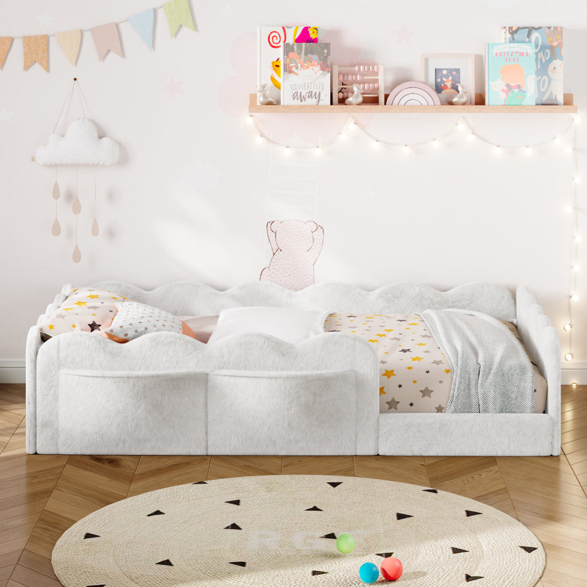 FLOOR Streamdale Twin Size Upholstered Floor Bed, White