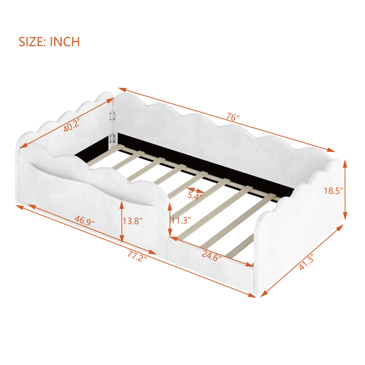 FLOOR Streamdale Twin Size Upholstered Floor Bed, White