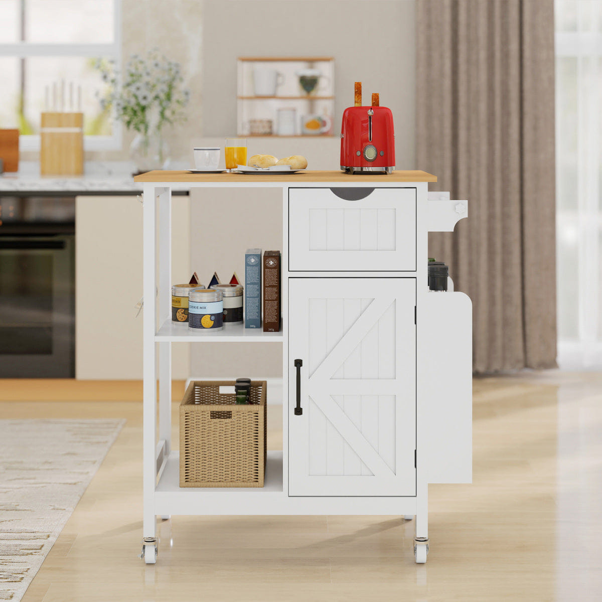 Drawer Streamdale Mobile Kitchen Island Cart with Storage Cabinet, Drawer & Spice Rack