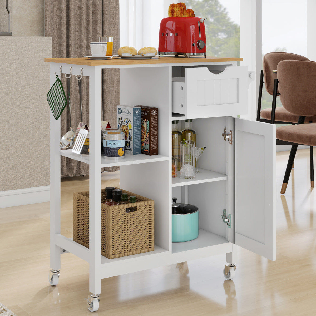 Drawer Streamdale Mobile Kitchen Island Cart with Storage Cabinet, Drawer & Spice Rack