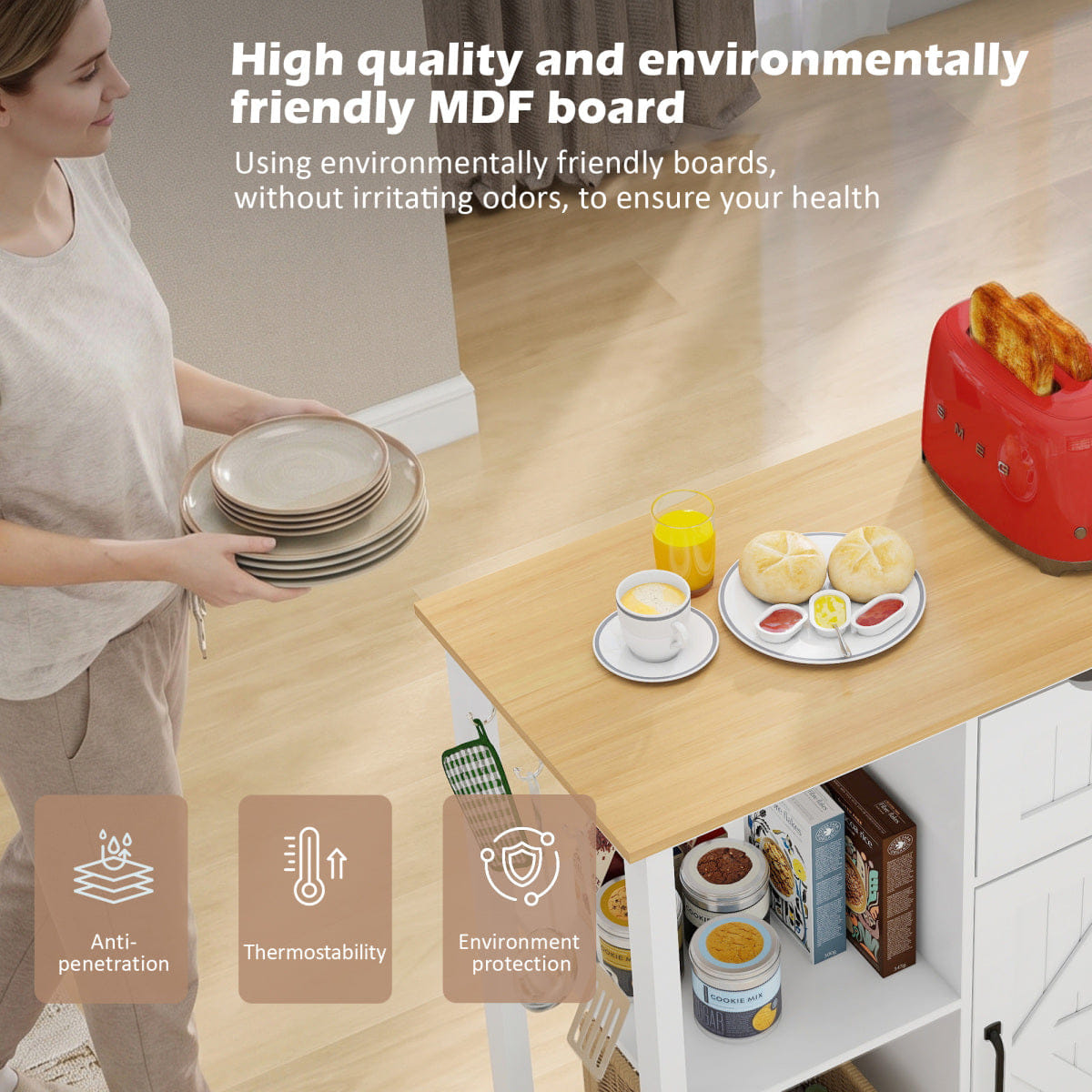 Drawer Streamdale Mobile Kitchen Island Cart with Storage Cabinet, Drawer & Spice Rack