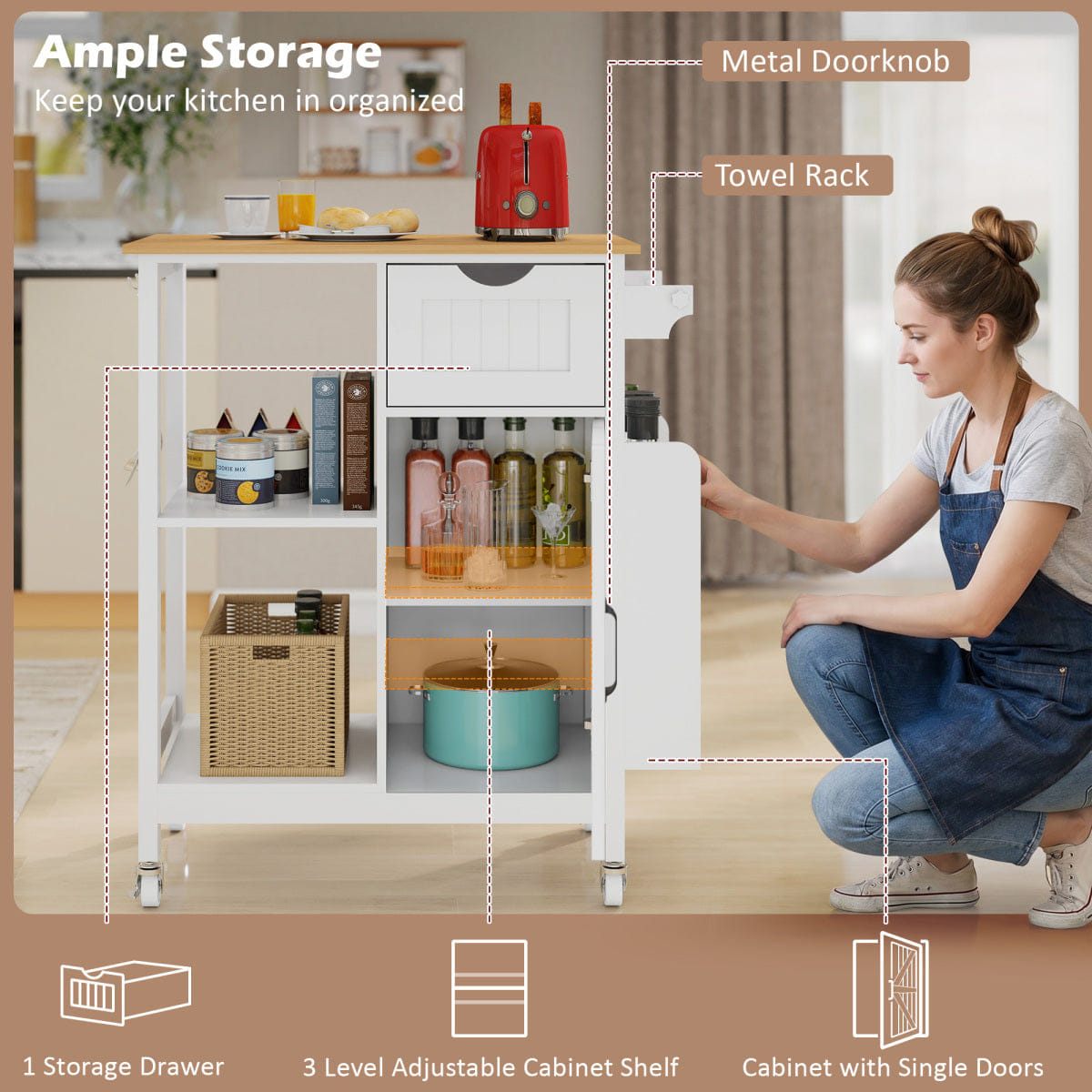 Drawer Streamdale Mobile Kitchen Island Cart with Storage Cabinet, Drawer & Spice Rack