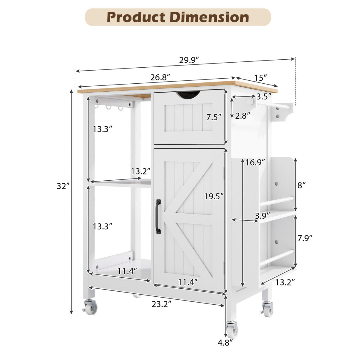 Drawer Streamdale Mobile Kitchen Island Cart with Storage Cabinet, Drawer & Spice Rack