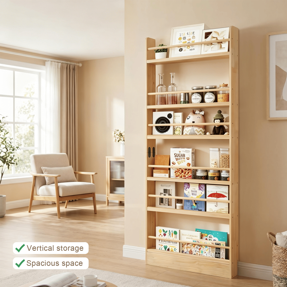 !SOLID Streamdale 6 - Tier Solid Wood Over - the - Door Bookshelf - Natural