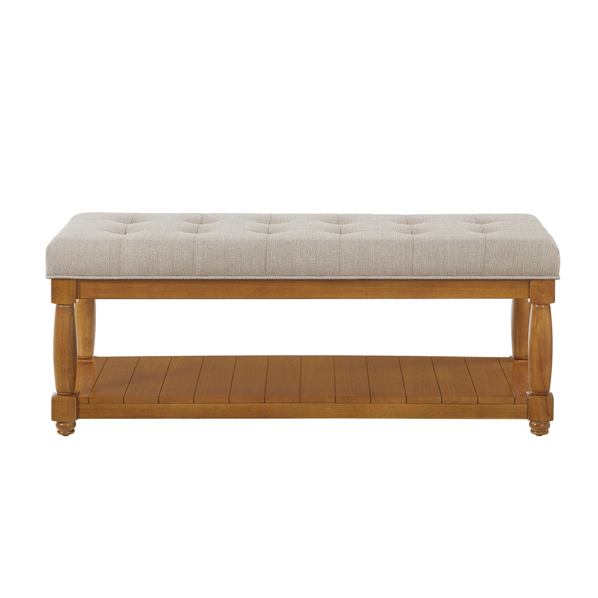 And Streamdale Upholstered Linen Storage Bench with Shelf and Tufted Ottoman Design