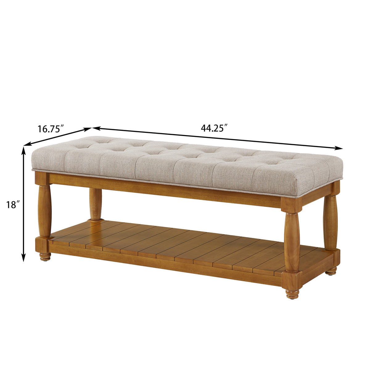 And Streamdale Upholstered Linen Storage Bench with Shelf and Tufted Ottoman Design