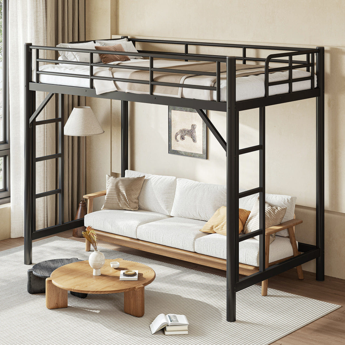 Loft Streamdale Twin XL Metal Loft Bed with Ladder and Guardrails - Black