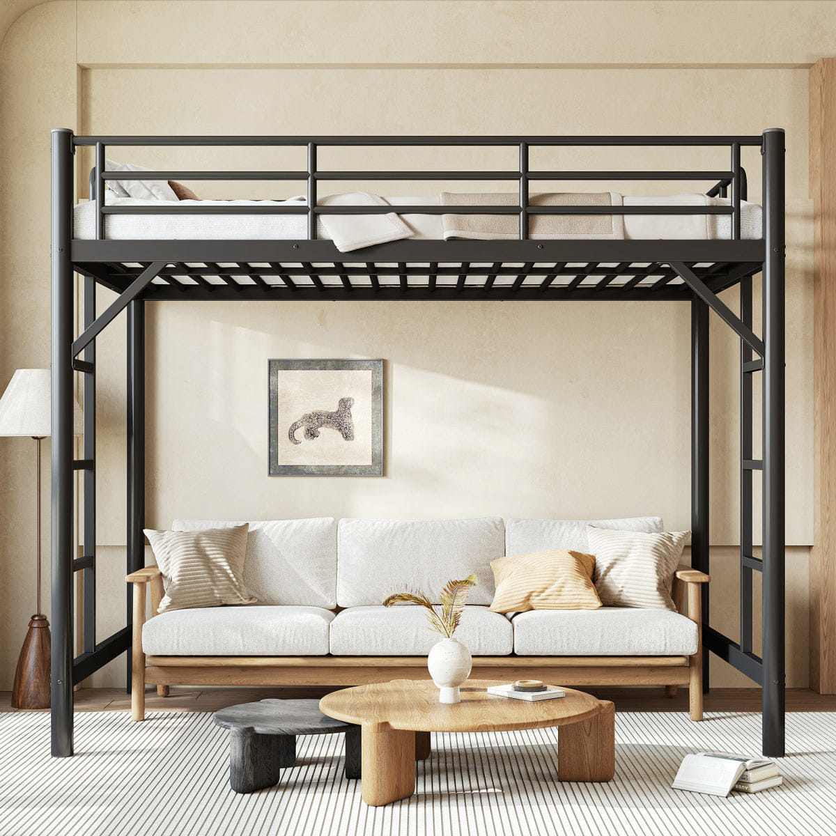 Loft Streamdale Twin XL Metal Loft Bed with Ladder and Guardrails - Black
