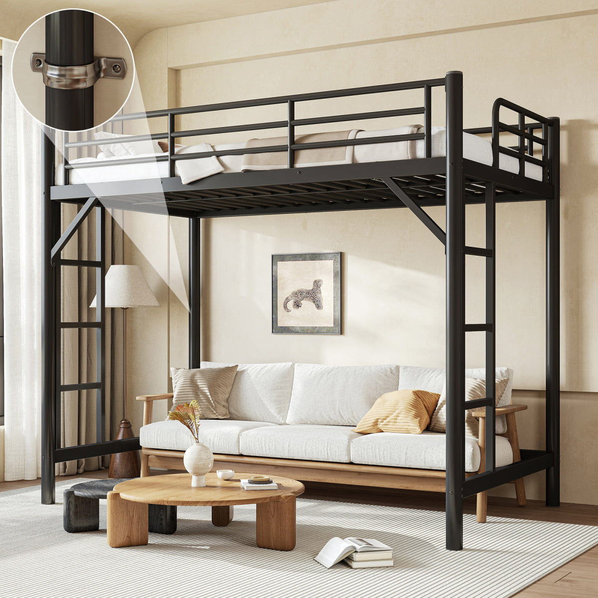 Loft Streamdale Twin XL Metal Loft Bed with Ladder and Guardrails - Black