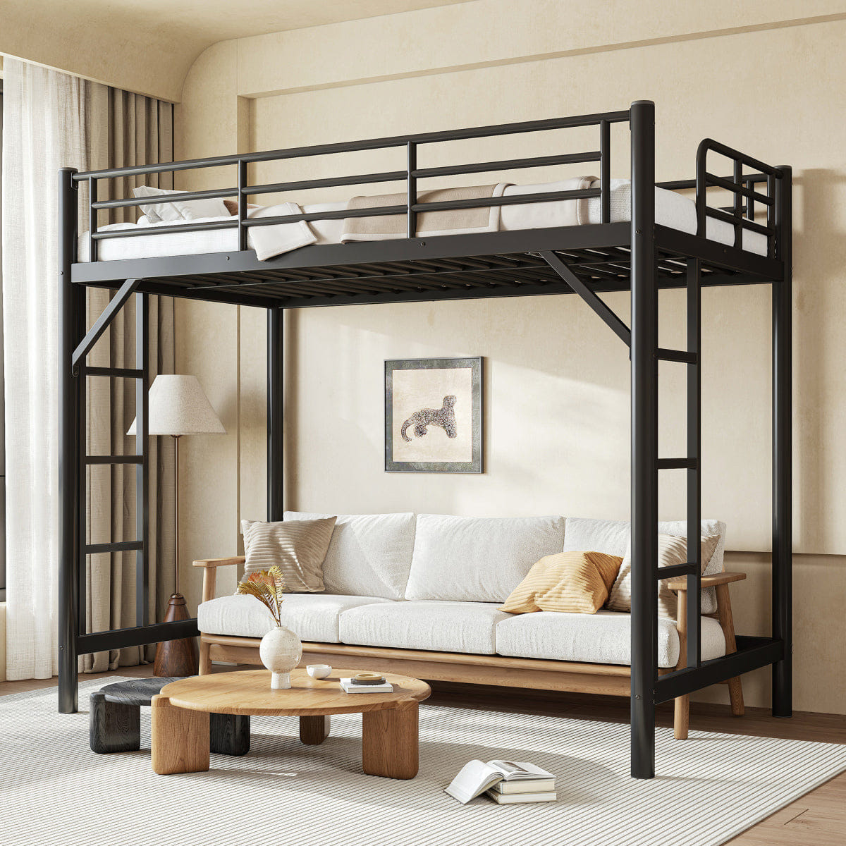 Loft Streamdale Twin XL Metal Loft Bed with Ladder and Guardrails - Black