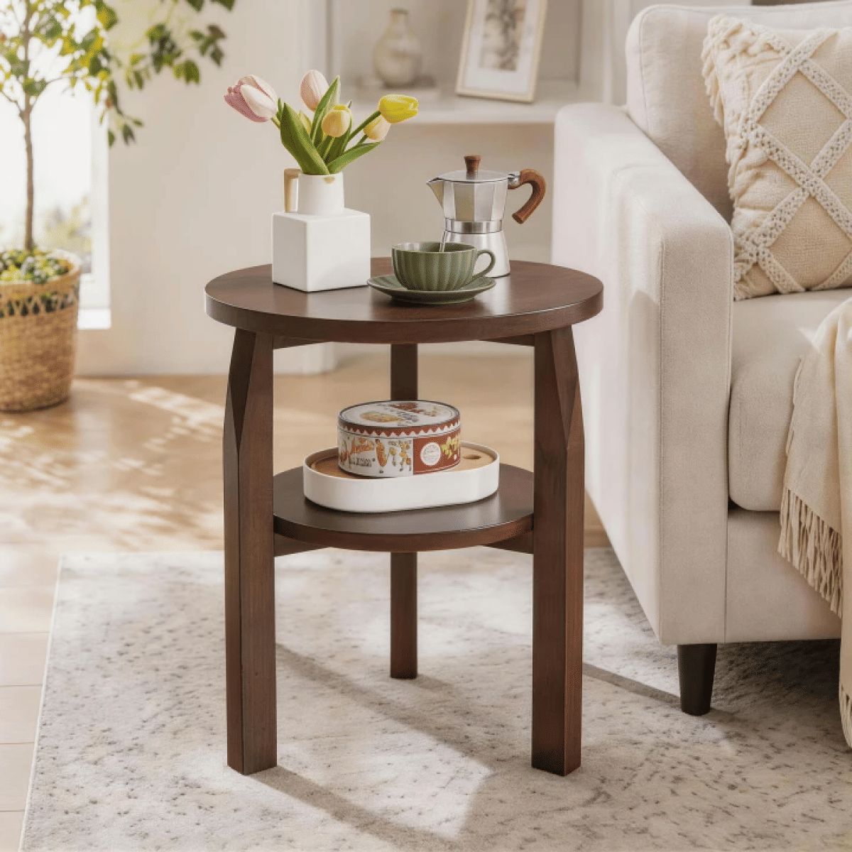 !SOLID Streamdale Solid Rubberwood 2 - Tier Round End Table