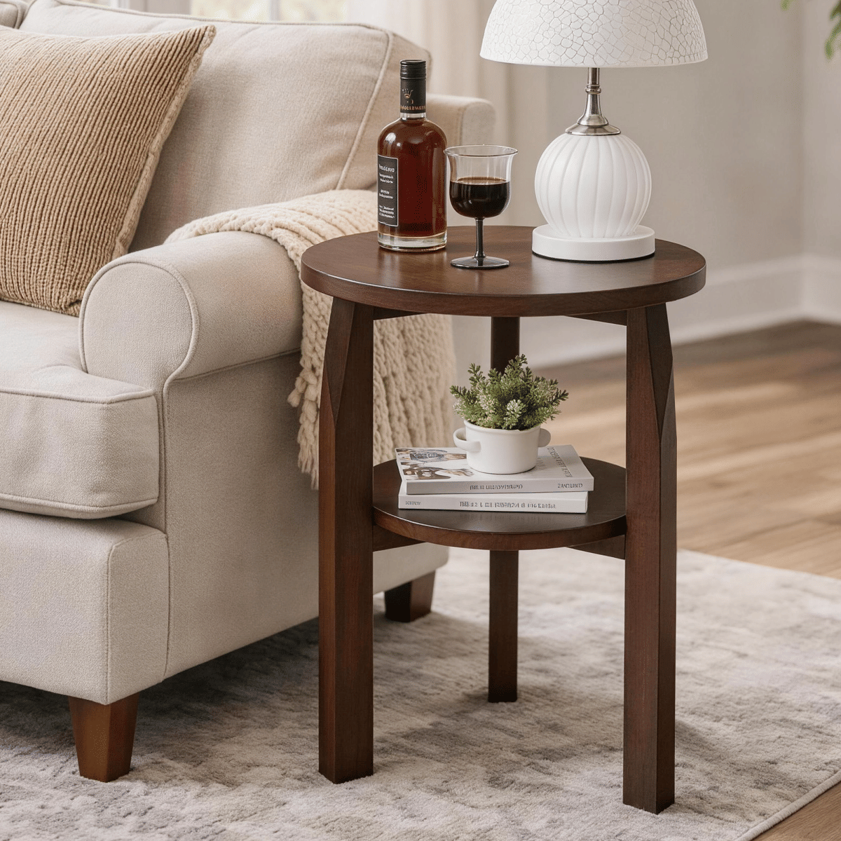 !SOLID Streamdale Solid Rubberwood 2 - Tier Round End Table