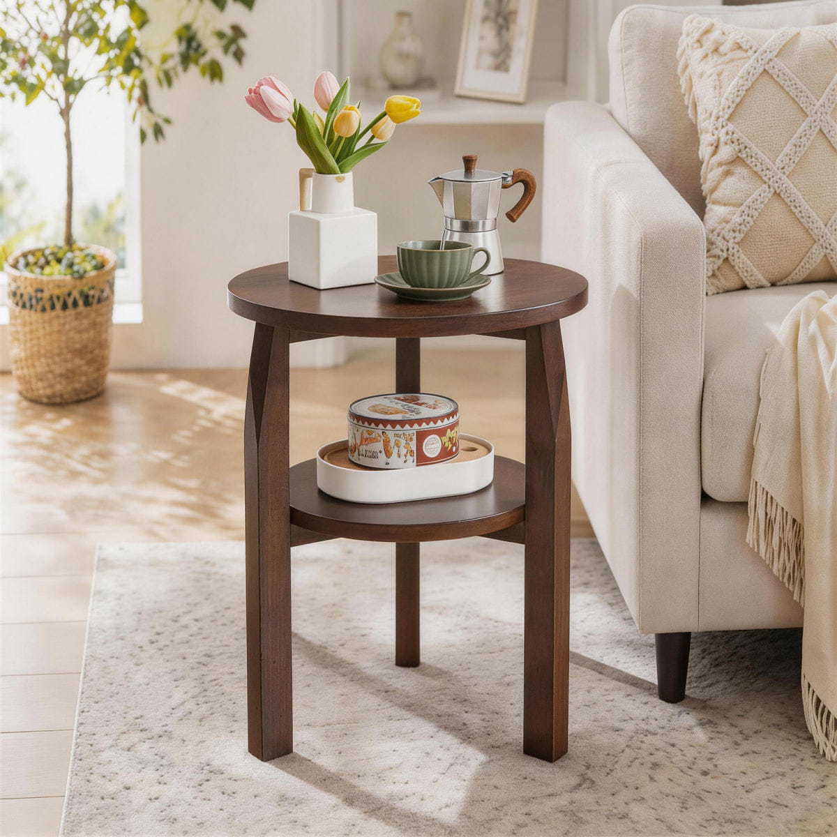 !SOLID Streamdale Solid Rubberwood 2 - Tier Round End Table