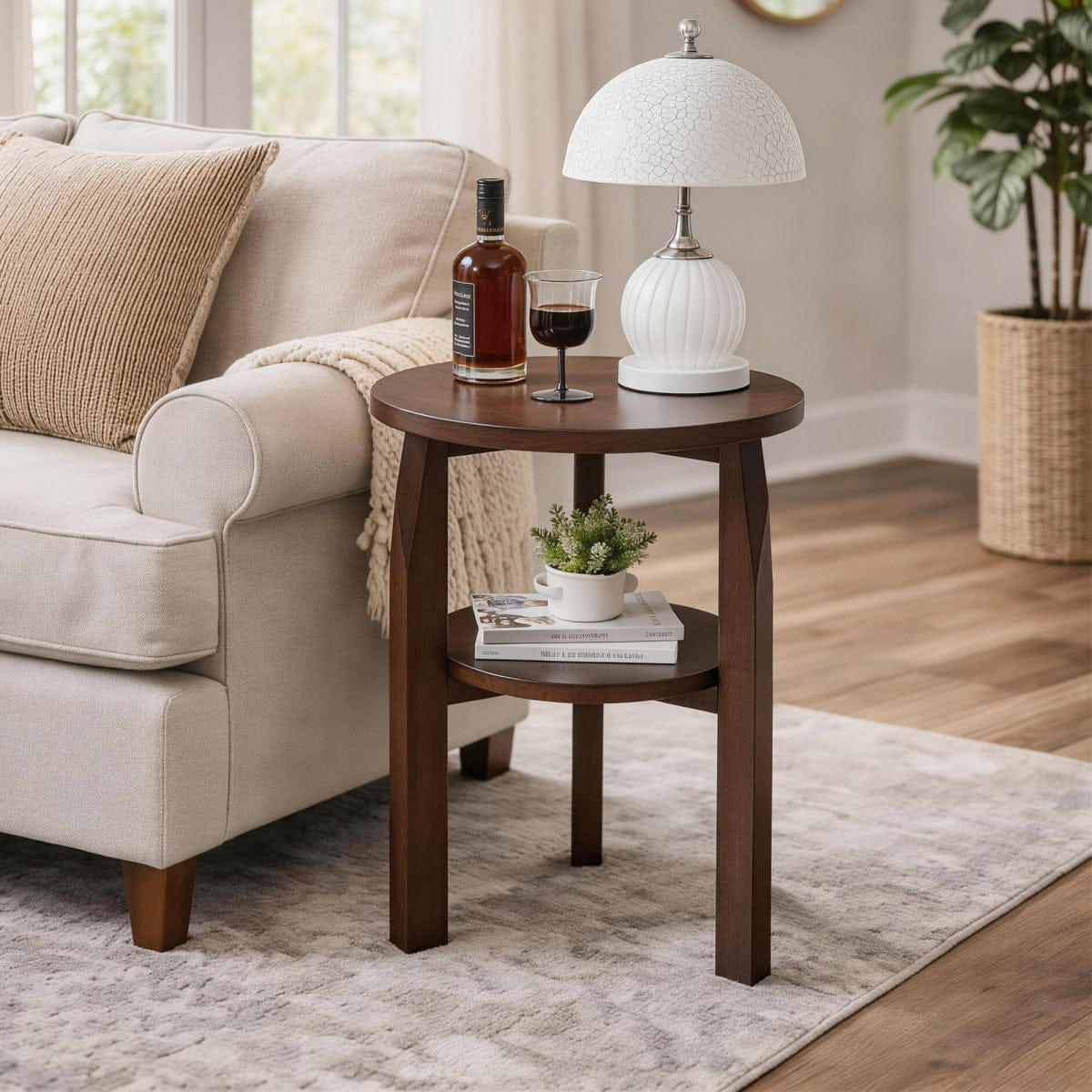 !SOLID Streamdale Solid Rubberwood 2 - Tier Round End Table