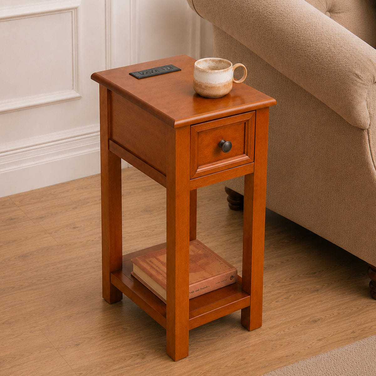Mission Streamdale Mission Wood End Table with Drawer and Shelf in Walnut