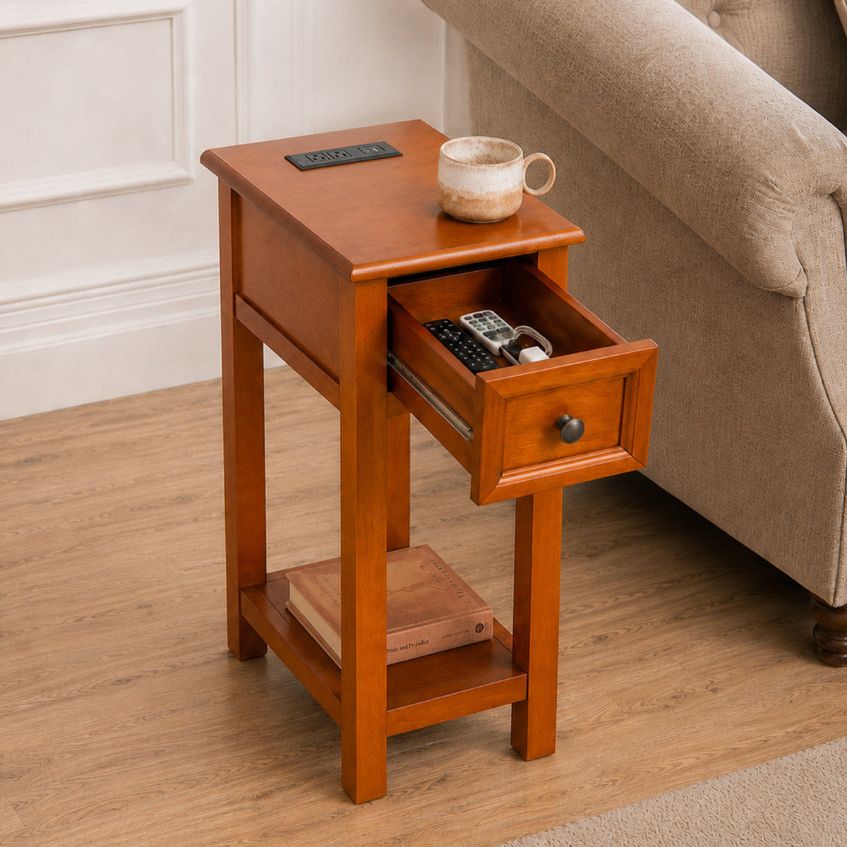 Mission Streamdale Mission Wood End Table with Drawer and Shelf in Walnut