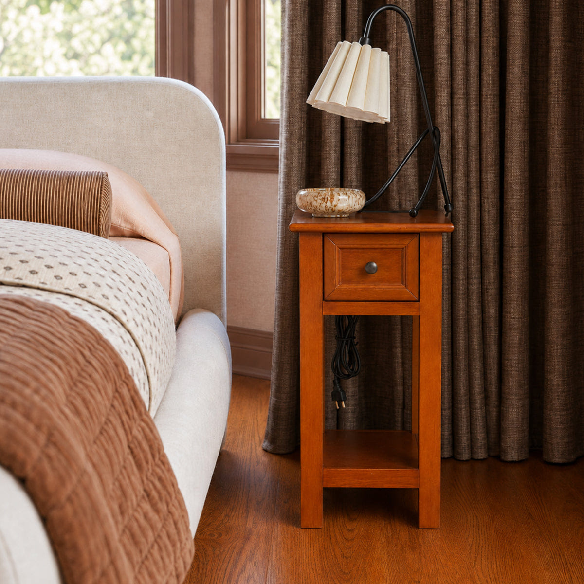 Mission Streamdale Mission Wood End Table with Drawer and Shelf in Walnut