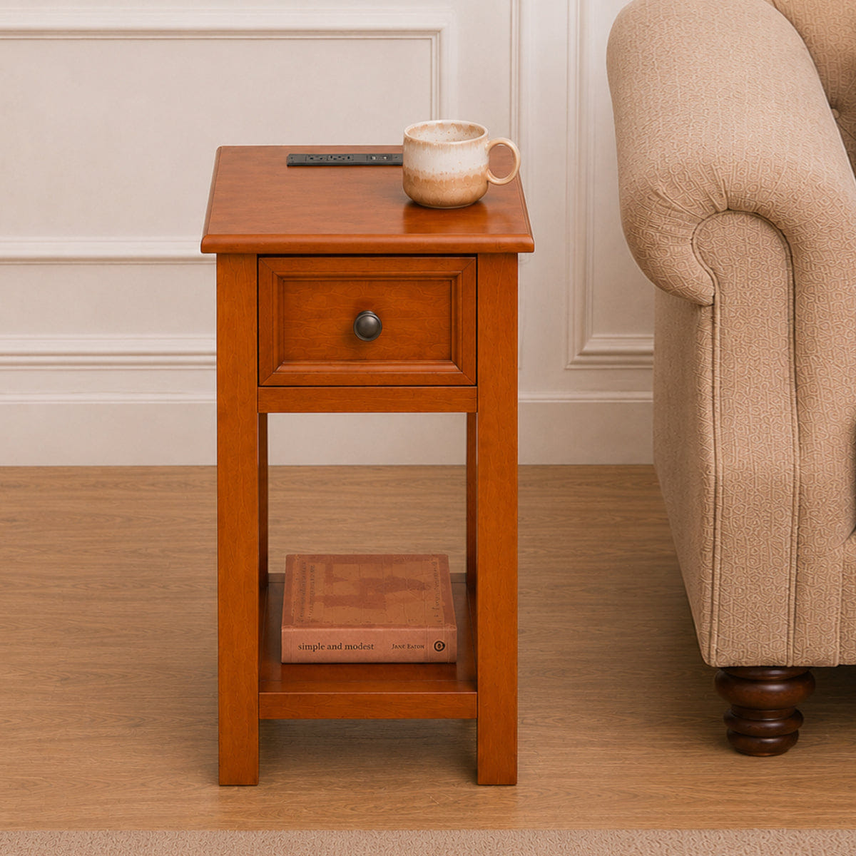 Mission Streamdale Mission Wood End Table with Drawer and Shelf in Walnut