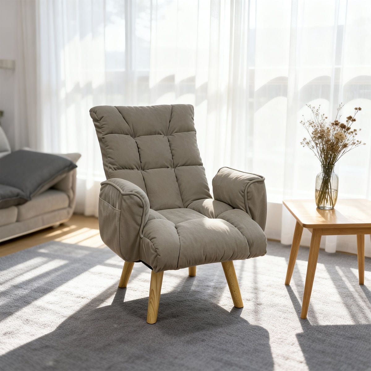 !SOLID Streamdale Lambswool Adjustable Lazy Sofa Lounge Chair with Solid Wood Legs