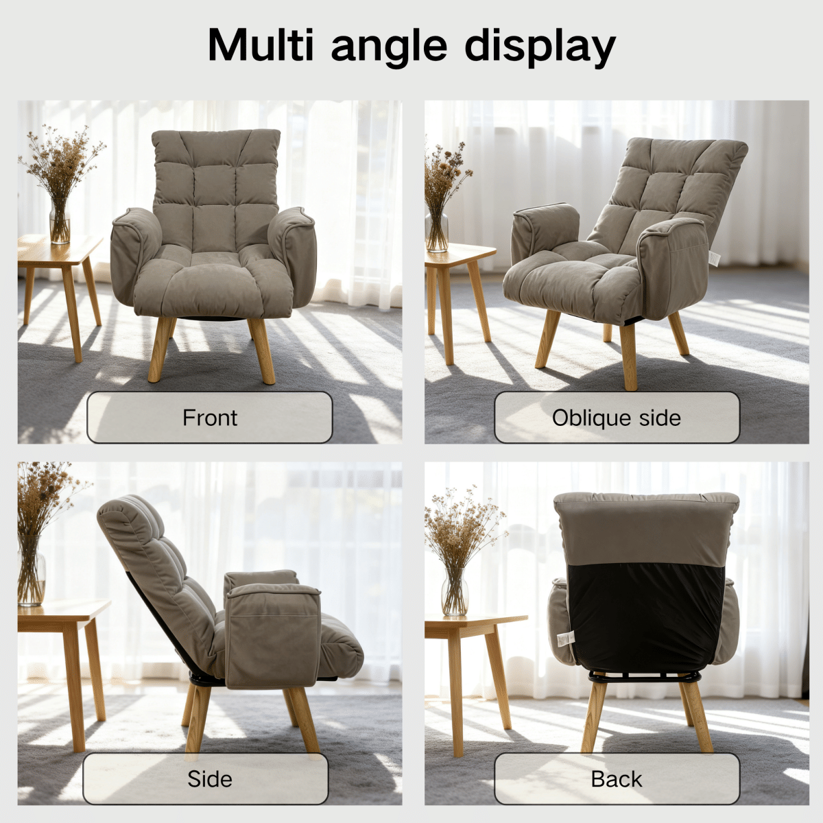!SOLID Streamdale Lambswool Adjustable Lazy Sofa Lounge Chair with Solid Wood Legs