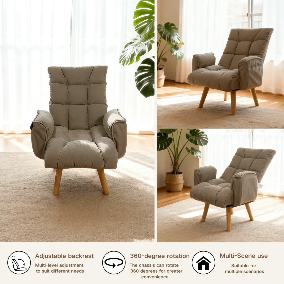 !SOLID Streamdale Lambswool Adjustable Lazy Sofa Lounge Chair with Solid Wood Legs