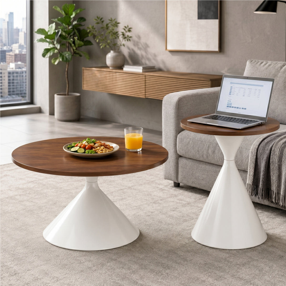 WHITE* Streamdale 2 - Piece Round Coffee Table Set, Walnut & White