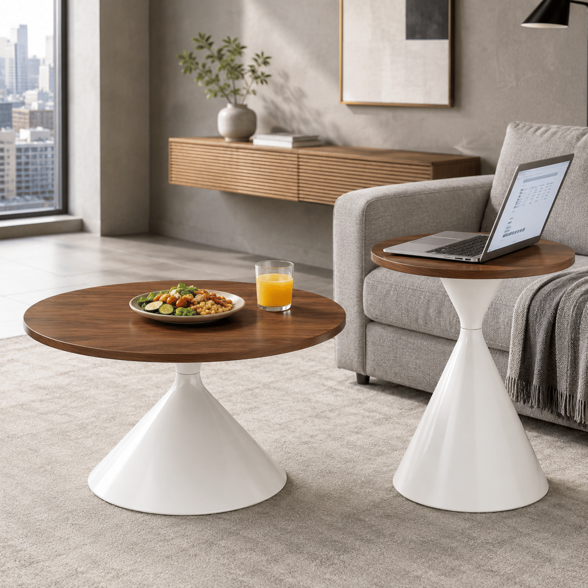 WHITE* Streamdale 2 - Piece Round Coffee Table Set, Walnut & White