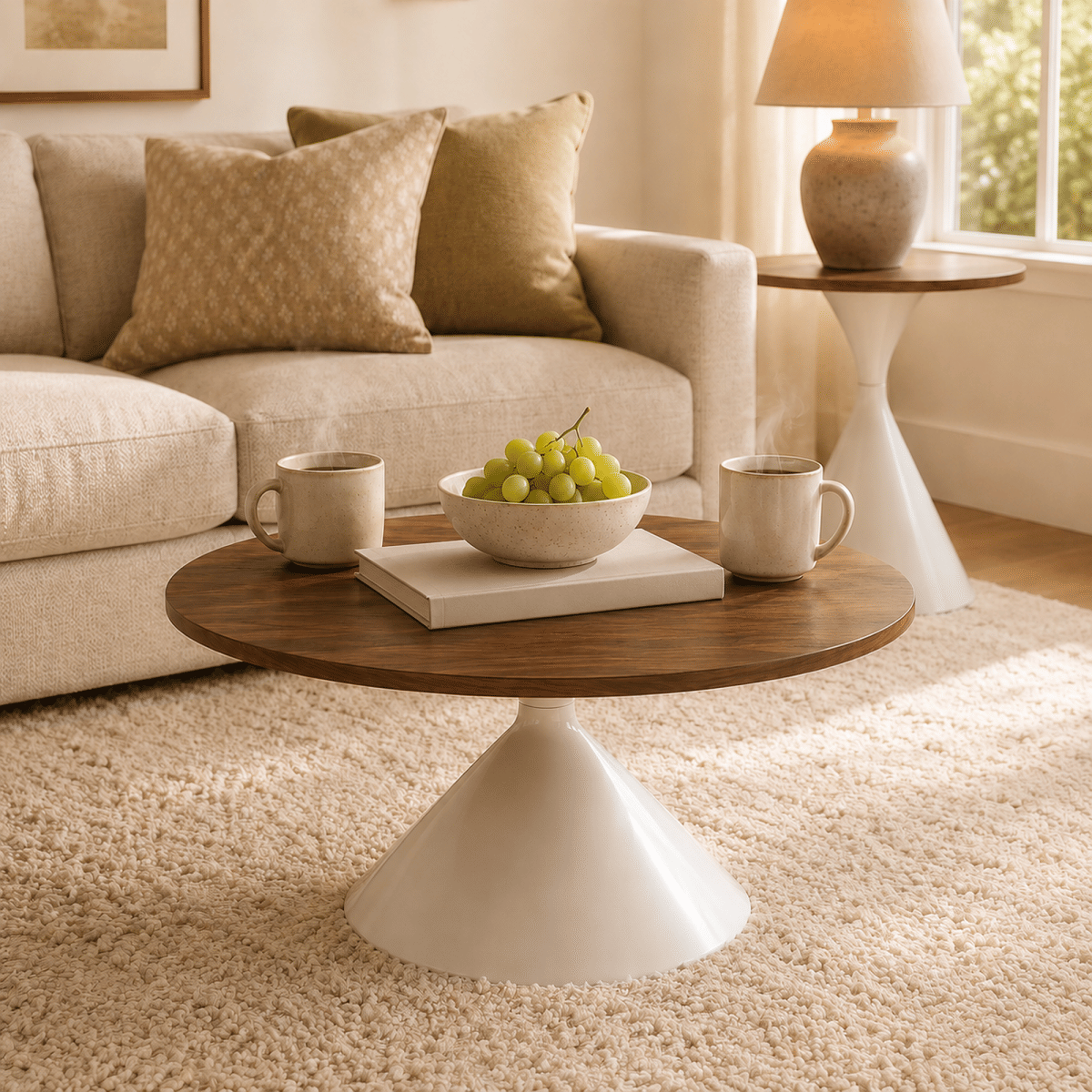 WHITE* Streamdale 2 - Piece Round Coffee Table Set, Walnut & White