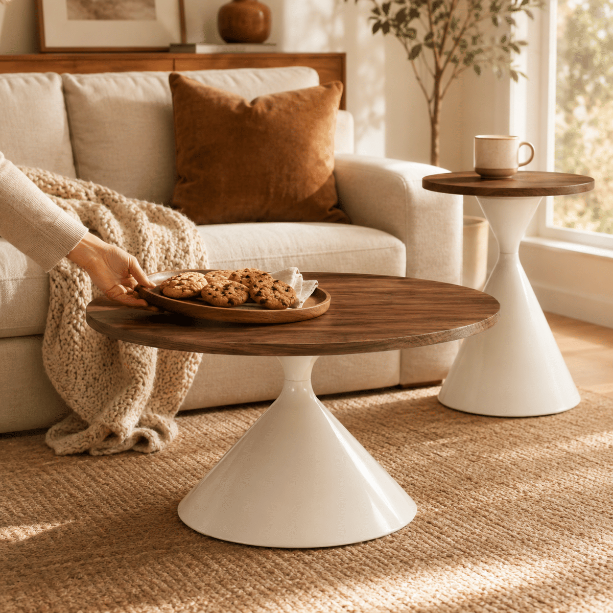 WHITE* Streamdale 2 - Piece Round Coffee Table Set, Walnut & White