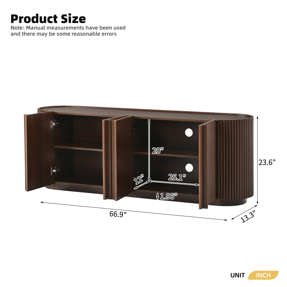 WOOD Streamdale Mid Century Wood Grain TV Stand for TVs up to 70" with Fluted Door
