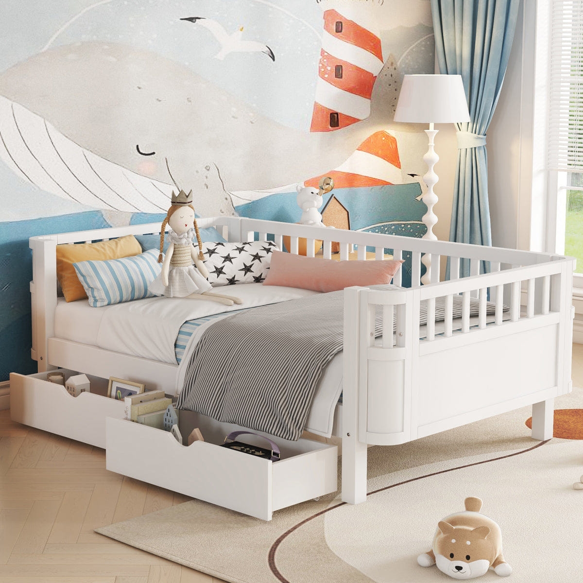 Rails Streamdale Twin Size Wood Platform Bed with Rails for Kids, White