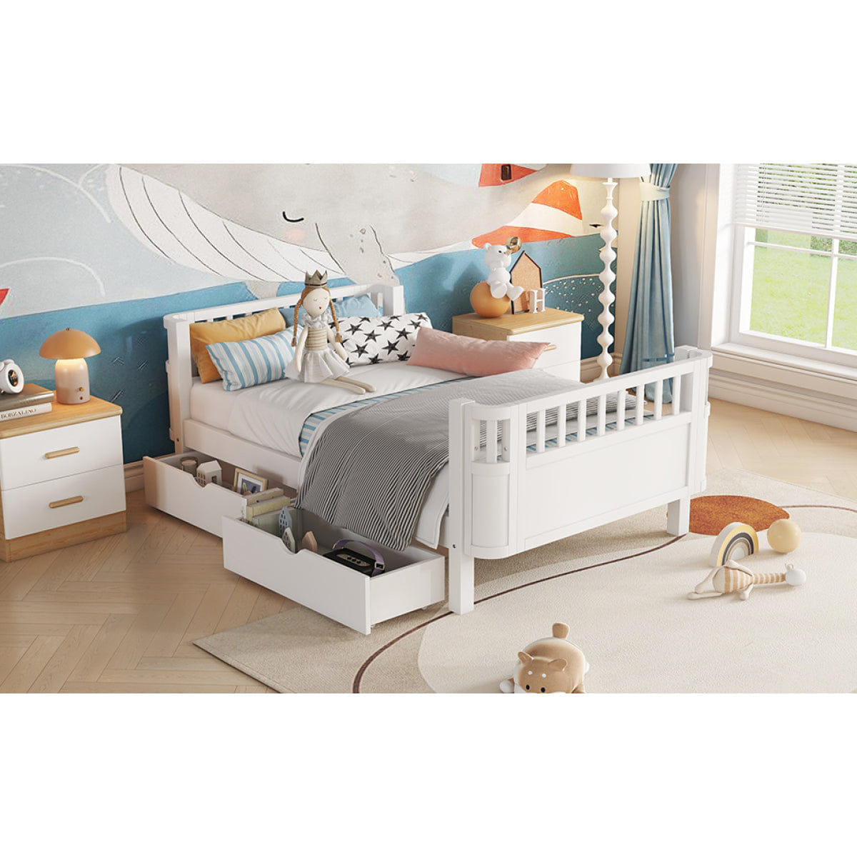 Rails Streamdale Twin Size Wood Platform Bed with Rails for Kids, White