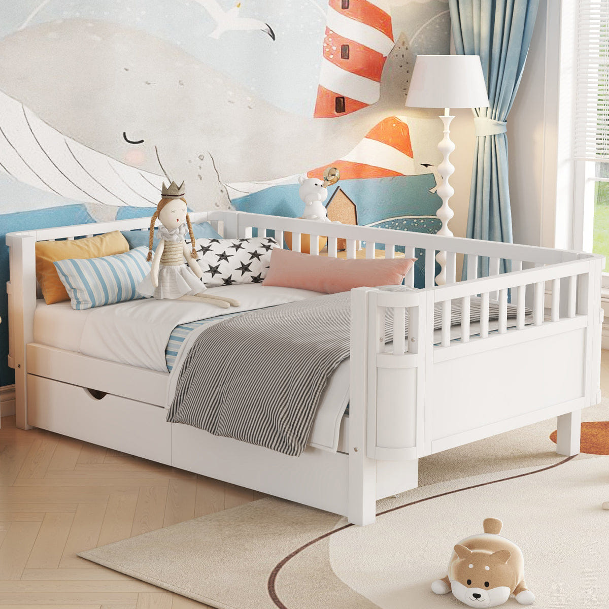 Rails Streamdale Twin Size Wood Platform Bed with Rails for Kids, White