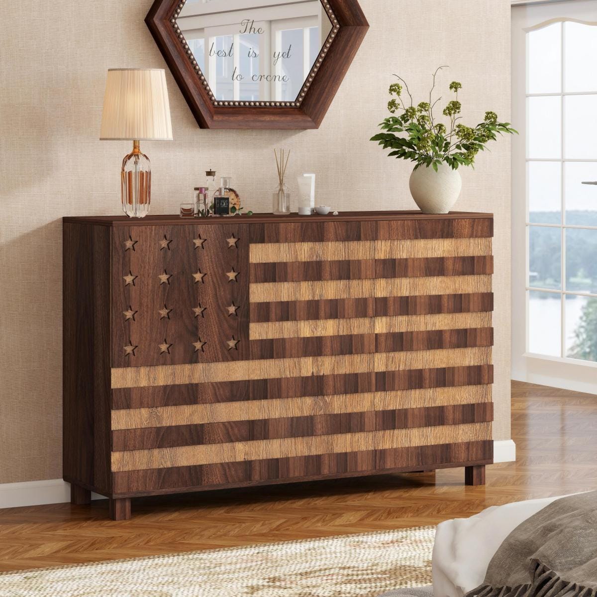 DOORS Streamdale 55" Carved Buffet Sideboard with 2 Drawers, 3 Doors & Adjustable Shelves